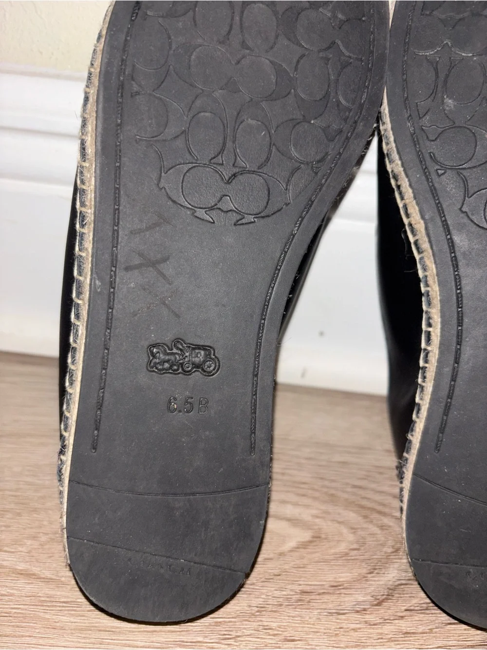 Coach Black Leather Espadrille Loafers with Braided Rope Sole size 6.5 B